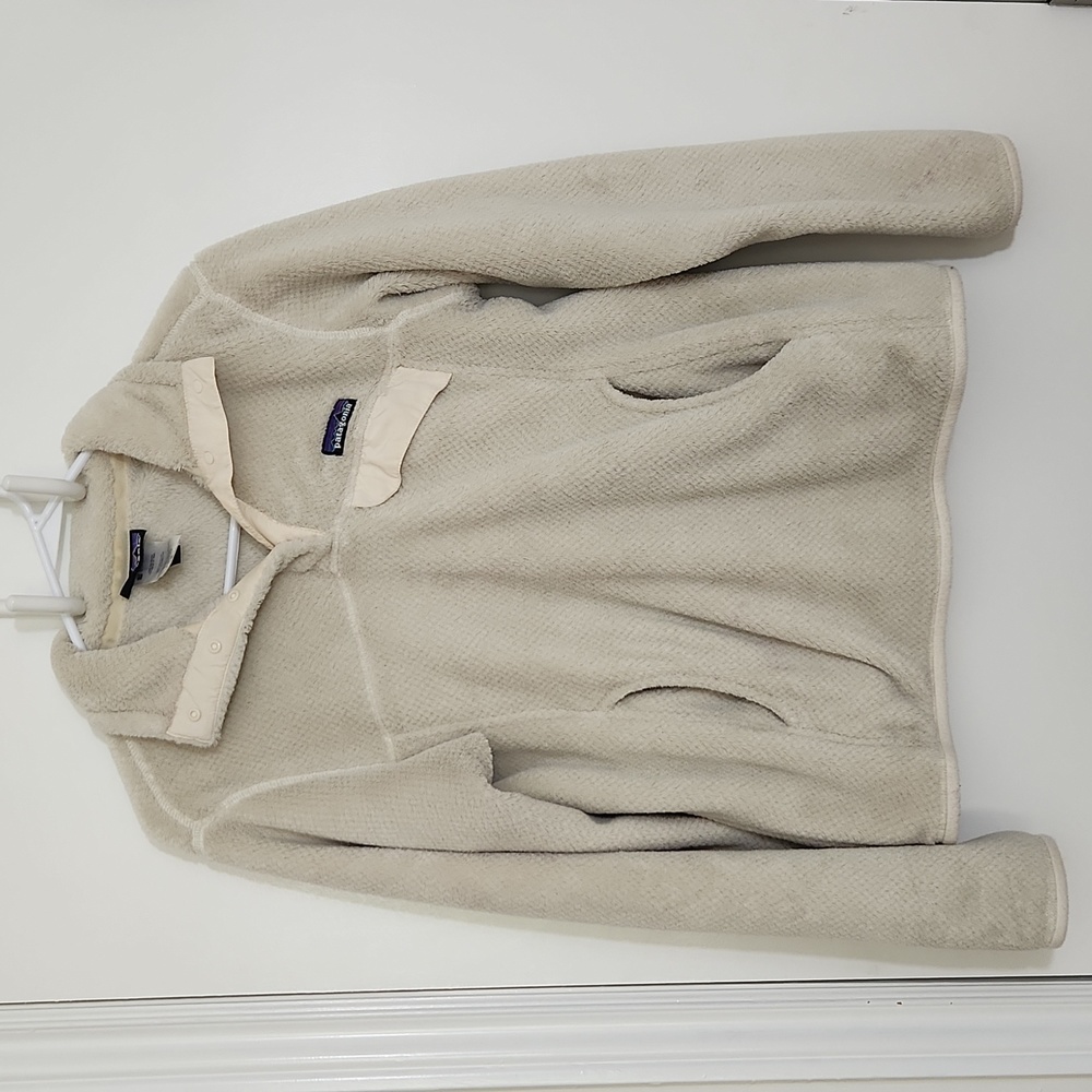 Patagonia High Loft Polar Fleece Mock Neck button-up Sweatshirt cream medium